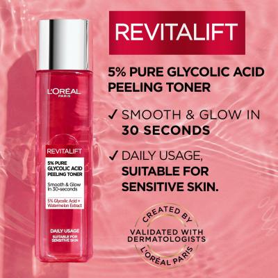 L&#039;Oréal Paris Revitalift 5% Pure Glycolic Acid Peeling Toner Gesichtswasser und Spray für Frauen 180 ml