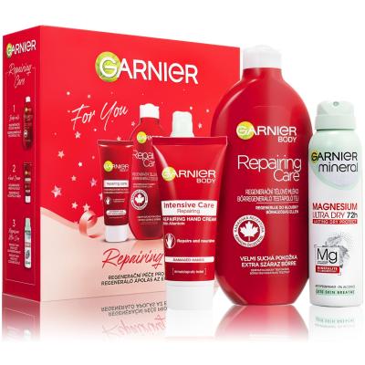 Garnier Repairing Care Gift Set Geschenkset Körpermilch Repairing Care 400 ml + Handcreme Intensive Care Repairing Hand Cream 100 ml + Deodorant Mineral Magnesium Ultra Dry 72h 150 ml