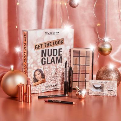 Makeup Revolution London Get The Look Nude Glam Geschenkset Lidschatten-Palette Reloaded Palette 16,5 g + Kajalstift Khol Eyeliner 1,15 g Black + Lippenstift Satin Kiss Lipstick 3,5 g Chauffeur + Lippenkonturenstift Satin Kiss Lip Liner 1,15 g Chauffeur + Mascara 8 g Black + Falsche Wimpern Flutter 