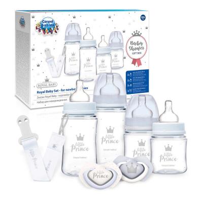 Canpol babies Royal Baby Set Little Prince Geschenkset EasyStart Anti-Colic Babyflasche 2 x 240ml + EasyStart Anti-Colic Babyflasche 2 x 120ml + Light Touch Royal Baby Schnuller 2 x 0-6m + Royal Baby Schnuller Clip mit Schleife 1 St.