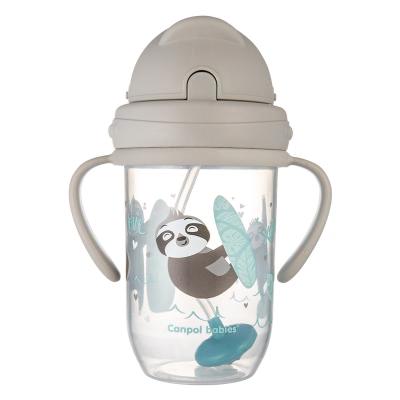 Canpol babies Exotic Animals Non-Spill Expert Cup With Weighted Straw Grey Trinkbecher für Kinder 270 ml