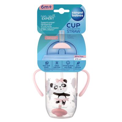 Canpol babies Exotic Animals Non-Spill Expert Cup With Weighted Straw Pink Trinkbecher für Kinder 270 ml