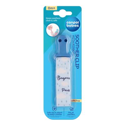 Canpol babies Bonjour Paris Soother Clip With Ribbon Blue Schnullerclip für Kinder 1 St.