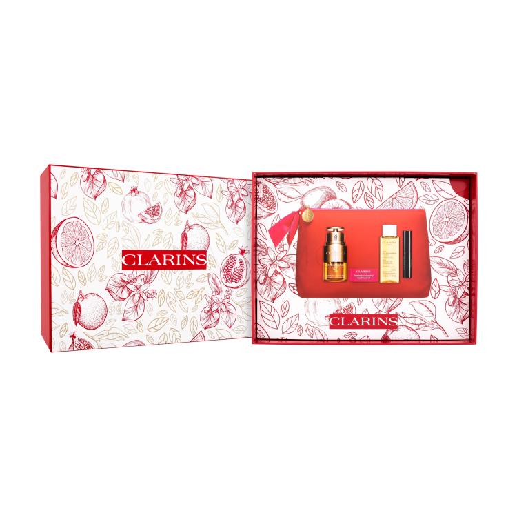 Clarins Double Serum Eye Collection Geschenkset Gesichtsserum Double Serum Eye 20 ml + Reinigungsöl Total Cleansing Oil 50 ml + Mascara Supra Lift &amp; Curl 3 ml 01 Intense Black + Kosmetiketui