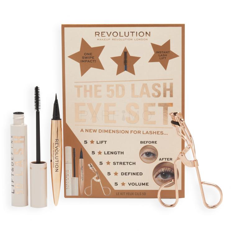 Makeup Revolution London 5D Lash Eye Set Geschenkset Mascara 5D Lash 14 ml + Eyeliner Renaissance Flick 0,8 g Black + Wimpernzange