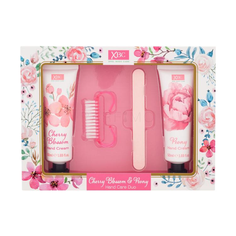 Xpel Cherry Blossom &amp; Peony Hand Care Duo Geschenkset Handcreme Cherry Blossom 50 ml + Handcreme Peony 50 ml + Nagelbürste + Nagelfeile