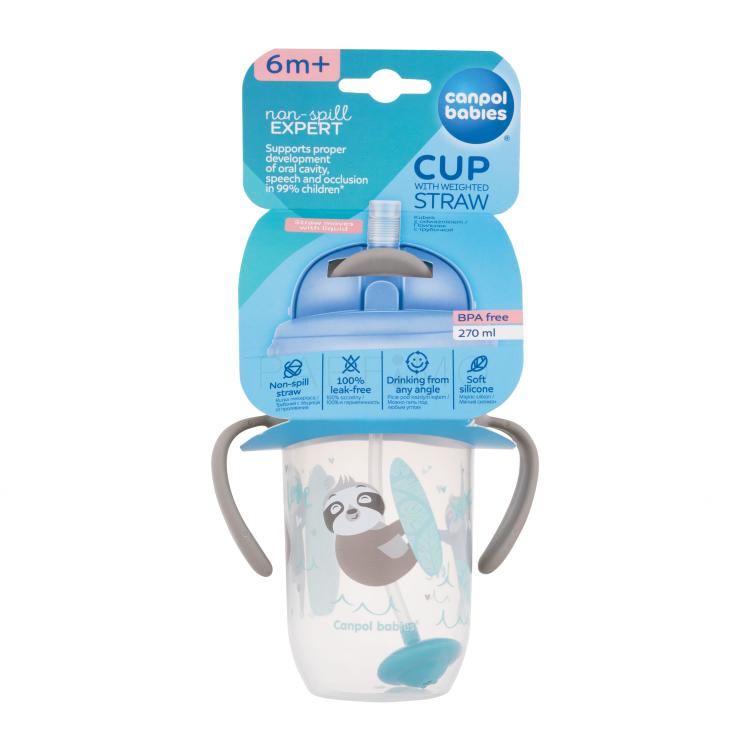 Canpol babies Exotic Animals Non-Spill Expert Cup With Weighted Straw Grey Trinkbecher für Kinder 270 ml