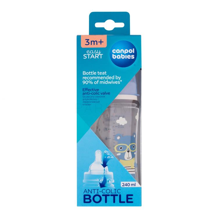 Canpol babies Bonjour Paris Easy Start Anti-Colic Bottle Blue 3m+ Babyflasche für Kinder 240 ml