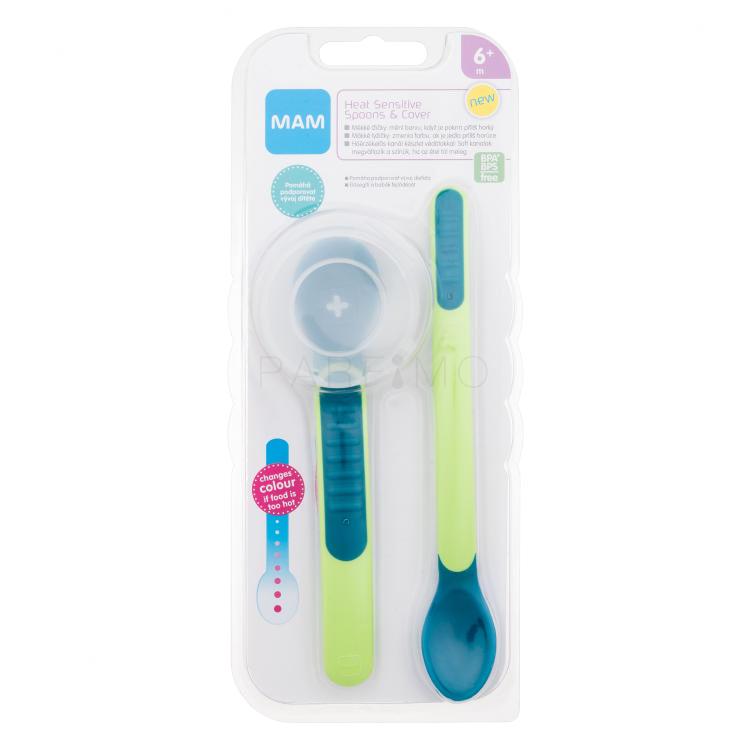 MAM Heat Sensitive Spoons &amp; Cover 6m+ Green Geschirr für Kinder Set