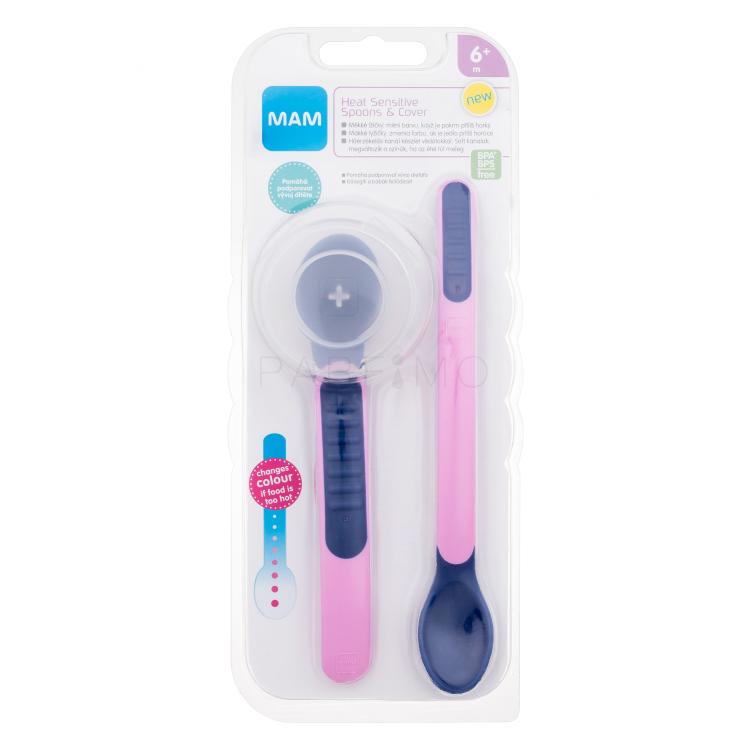 MAM Heat Sensitive Spoons &amp; Cover 6m+ Pink Geschirr für Kinder Set