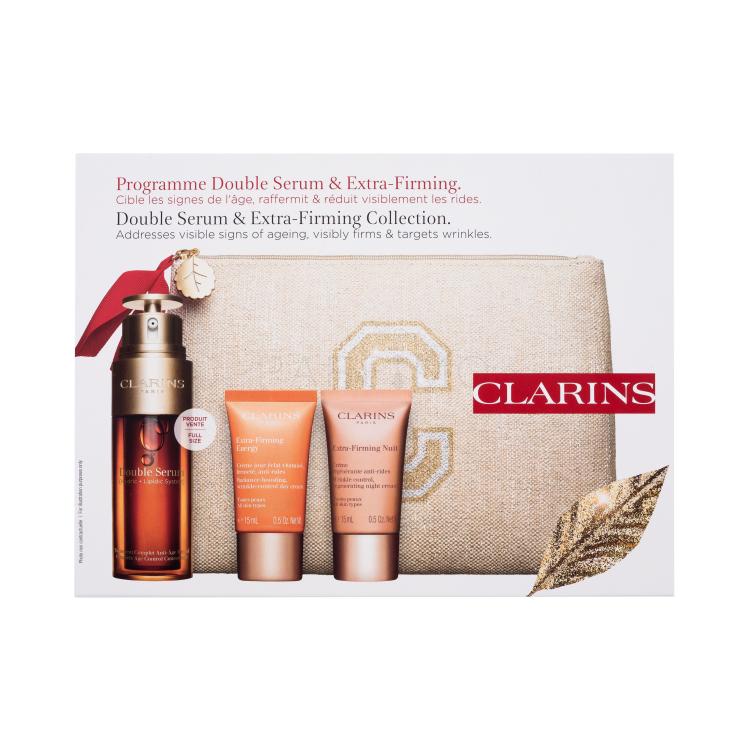 Clarins Double Serum &amp; Extra-Firming Collection Geschenkset Gesichtsserum Double Serum Complete Age Control Concentrate 50 ml + Gesichtscreme Extra-Firming Energy 15 ml + Nachtcreme Extra-Firming Night 15 ml + Umweltfreundliche Kosmetiktasche