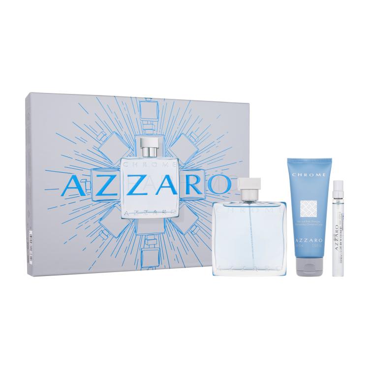 Azzaro Chrome Geschenkset Eau de Toilette 100 ml + Eau de Toilette 10 ml + Haar- und Körpershampoo 75 ml