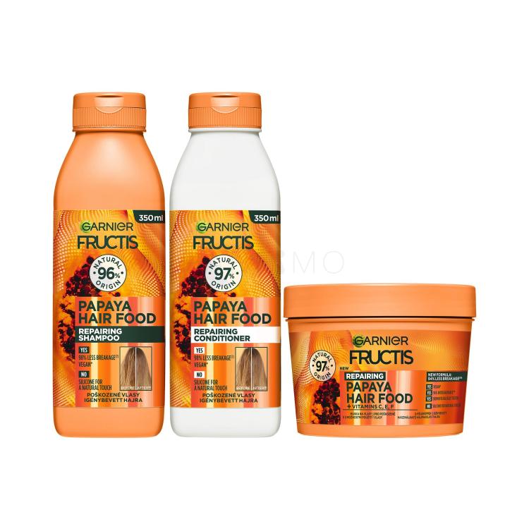 Set Shampoo Garnier Fructis Hair Food Papaya Repairing Shampoo + Conditioner Garnier Fructis Hair Food Papaya Repairing Conditioner + Haarmaske Garnier Fructis Hair Food Papaya Repairing Mask