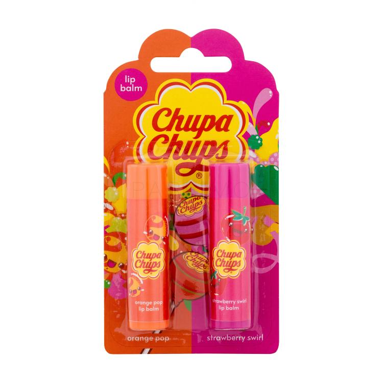 Chupa Chups Lip Balm Duo SET2 Geschenkset Lippenbalsam 4 g Orange Pop + Lippenbalsam 4 g Strawberry Swirl