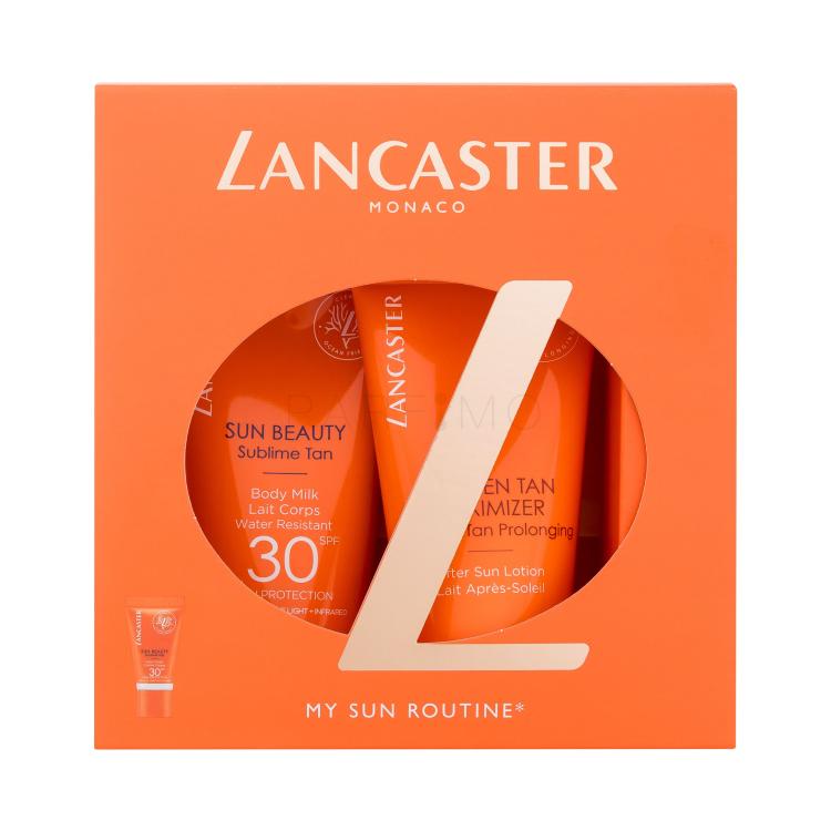 Lancaster Sun Beauty My Sun Routine Geschenkset Sonnenmilch Sun Beauty Sublime Tan Body Milk SPF30 50 ml + mléko po opalování Golden Tan Maximizer After Sun Lotion 50 ml + After-Sun-Lotion Sun Beauty Sublime Tan Face Cream SPF30 3 ml